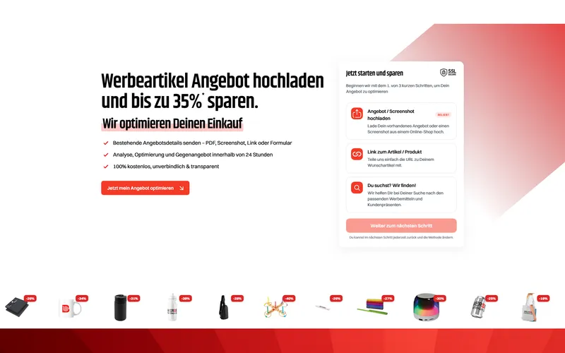 Startseite der Werbepiloten24-Plattform mit Produktsuche